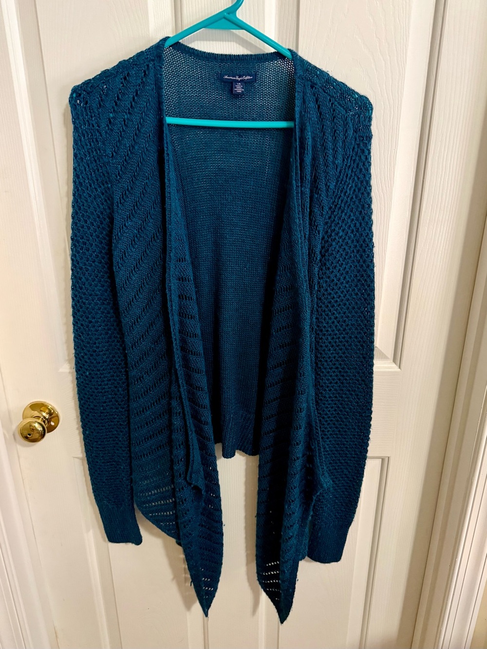 American Eagle Outfitters Vibrant Teal Open Front Knit Cardigan